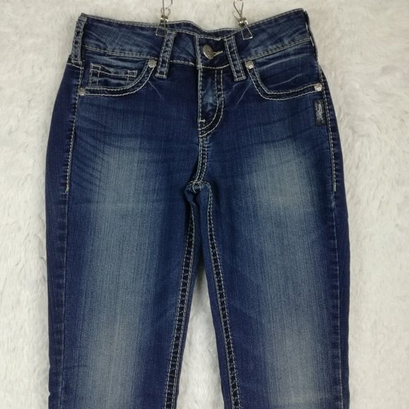 Silver Womens Jeans Suki Mid Slim Boot Cut Blue Denim Super Stretch Med Wash 27 - Picture 3 of 13
